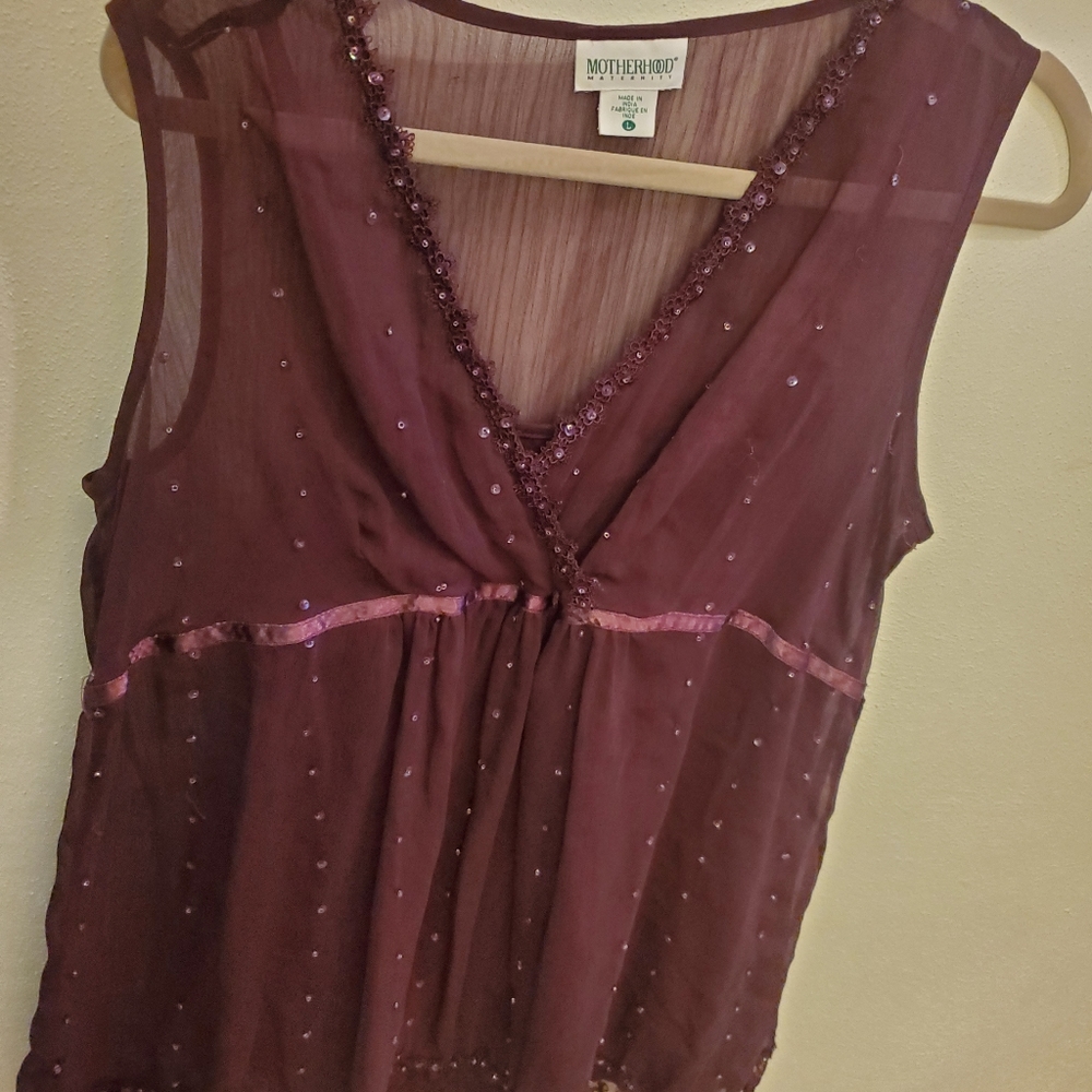 Motherhood size Large purple top. Sheer shell with tank top and pretty detail
